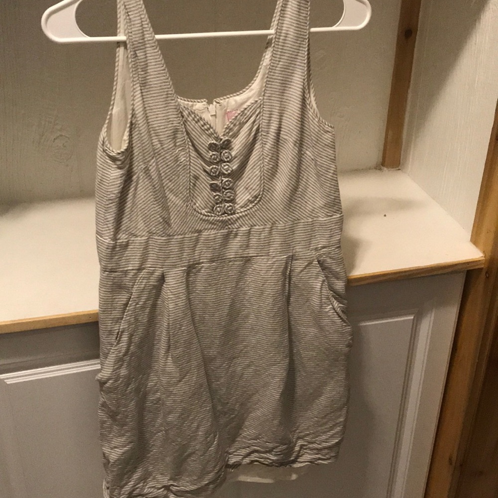 Gray and white striped casual dress